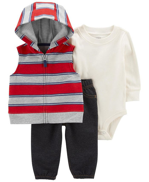 Conjunto Chaleco Rojo con Rayas Carters Talla 12 meses