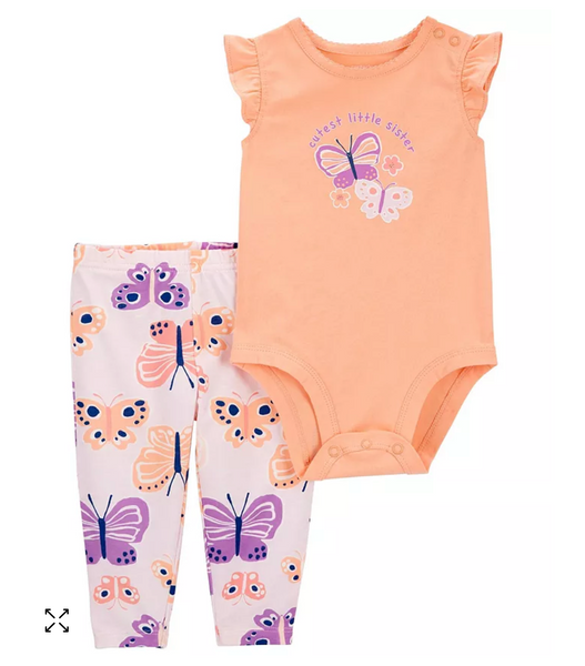 Conjunto Carters Mariposas Cutest Little Sister Talla 0 a 1 mes