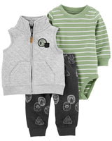 Conjunto verde Chaleco Gris Carters Talla 0 a 1 mes