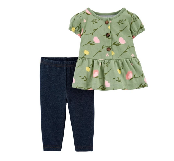 Conjunto Verde Flores Carters Talla 3 meses