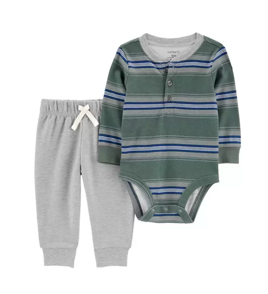 Conjunto Verde Rayas Carters Talla 9 meses